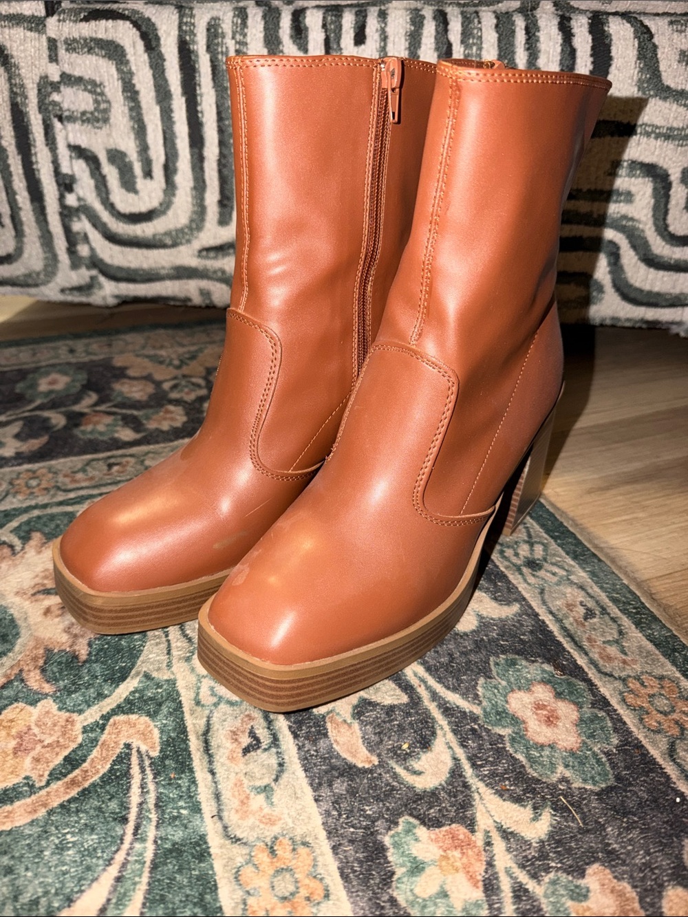 MIA Brown Platform Mid-Calf Heeled Boots